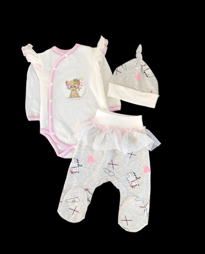 Комплект 3в1 : боді з довгим рукавом, повзунки, шапочка «Кошеня», кулір ТМ  "Happy TOT" (62 см)