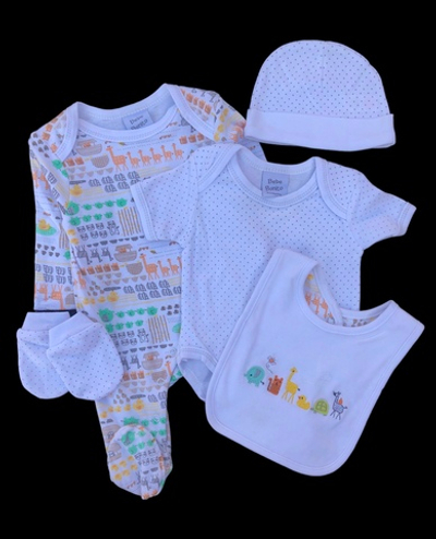 Комплект 5в1: чоловічок, боді, шапочка, царапки, слюнявчик "Зоо", інтерлок ТМ "Bebe Bonito"